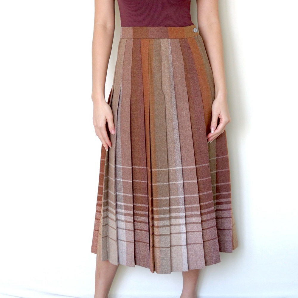 Vintage Wool Elegant Brown Academia Pleated Skirt
